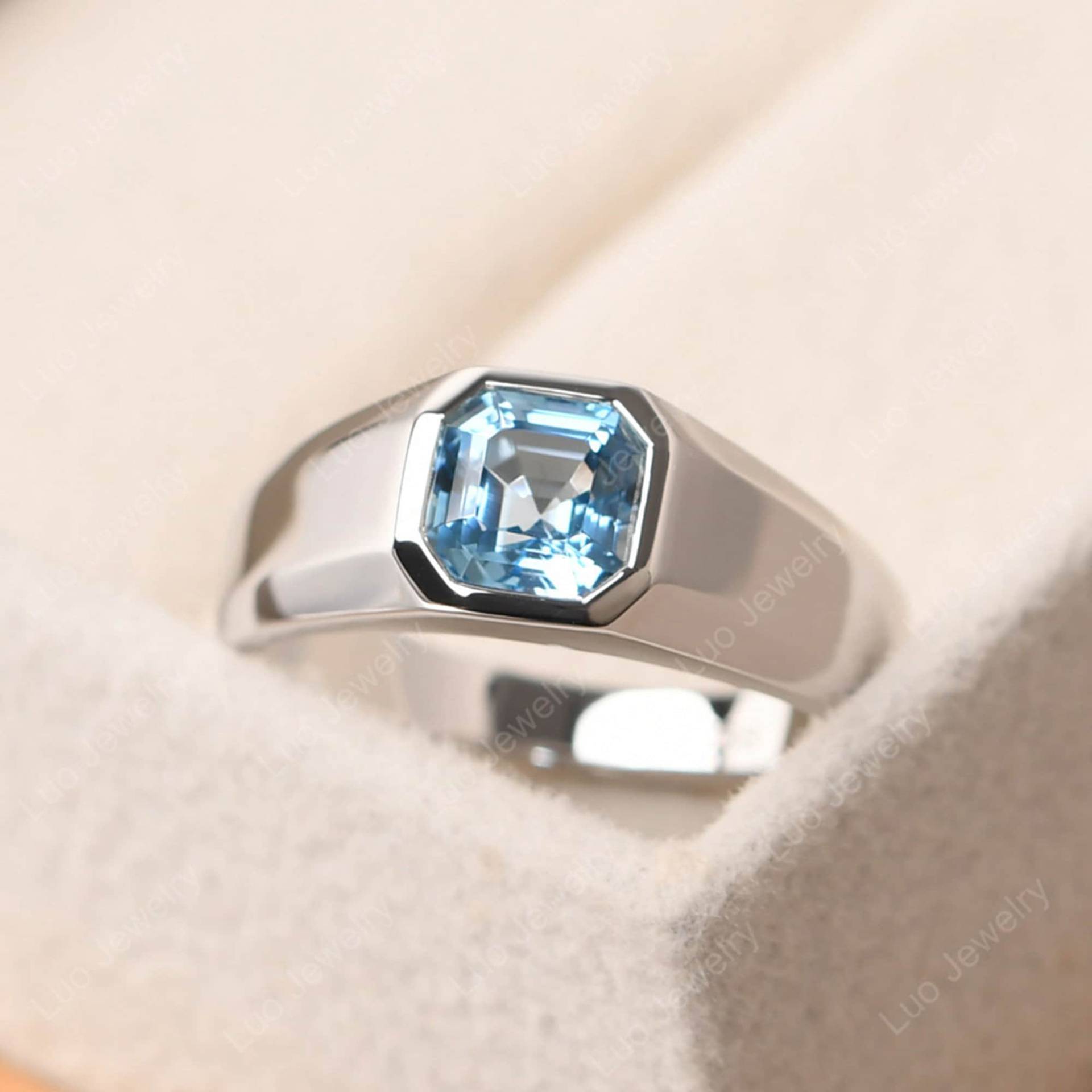 November Geburtsstein Ring Für Männer, Asscher Cut Swiss Blue Topaz Ehering, Weihnachtsgeschenk Ihn von LuoJewelry