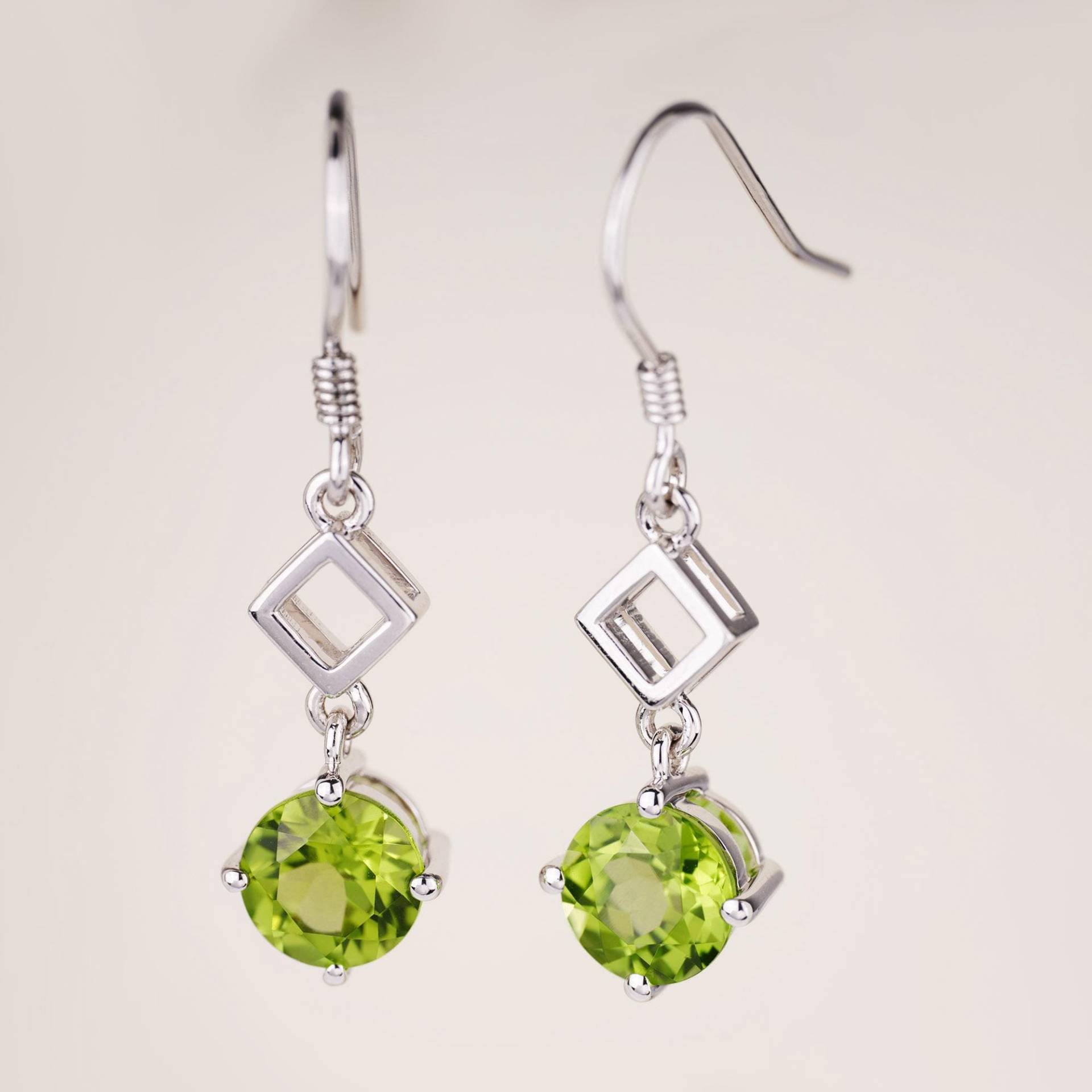 Peridot Ohrringe, Baumeln Ohrringe Für Braut, Sterling Silber, Runde August Geburtsstein von LuoJewelry