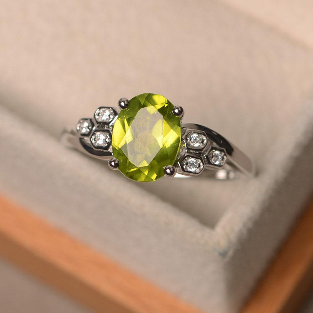 Peridotring, Verlobungsring, Natürlicher Peridot, Peridotring Im Ovalschliff, Grüner Edelsteinring von LuoJewelry
