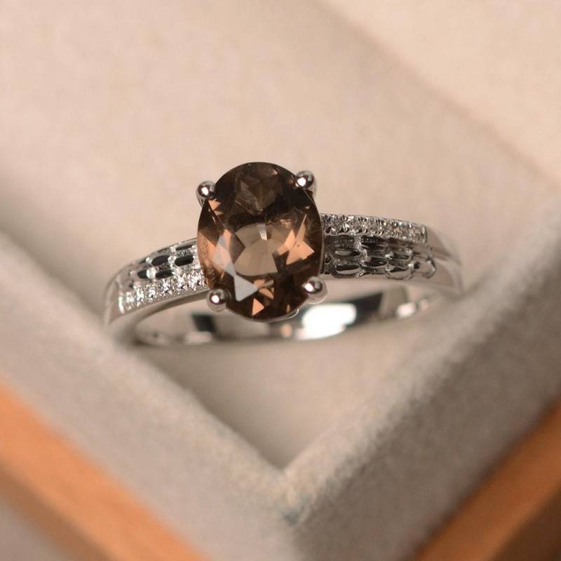 Rauchquarz Ring, Silber Oval Brauner Edelstein Ring von LuoJewelry