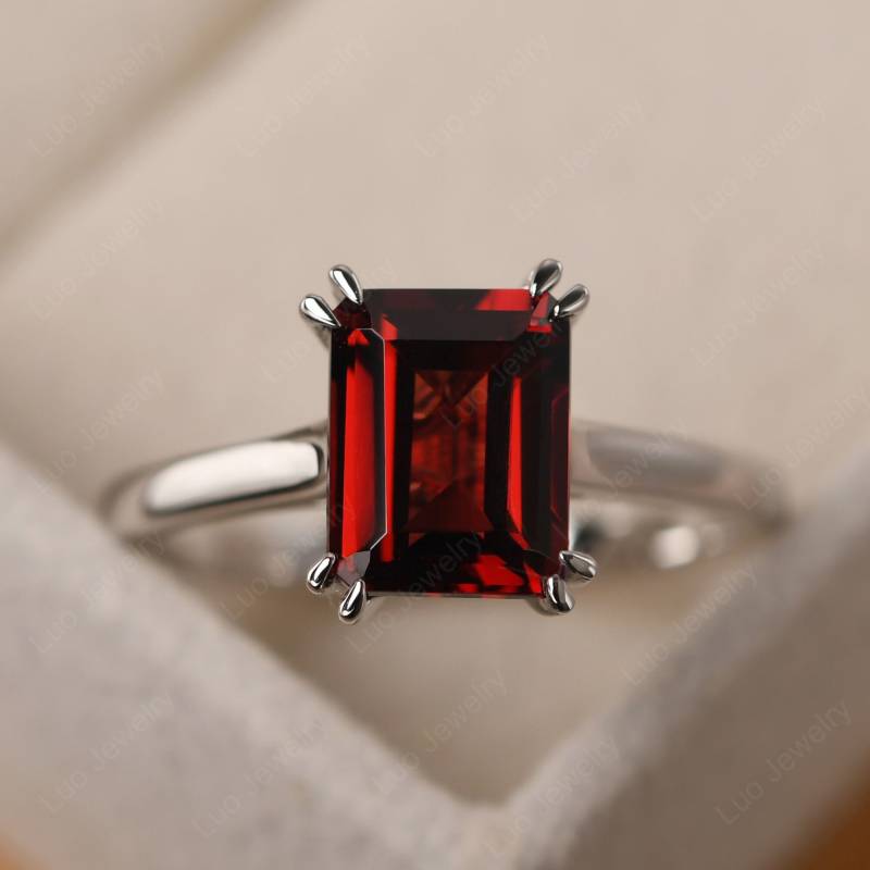 Rechteck Granat Brautring, Sterling Silber Im Smaragdschliff, Januar Geburtsstein Ring von LuoJewelry
