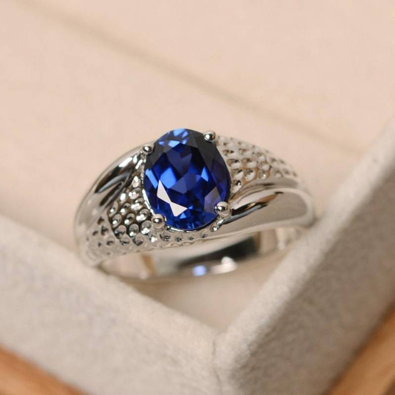 Saphirring, Saphir Im Ovalschliff, Solitärring, Sterling Silber, Blauer Saphirring, Saphir Im Ovalschliff, Solitärring, Sterling Silber, Blauer von LuoJewelry
