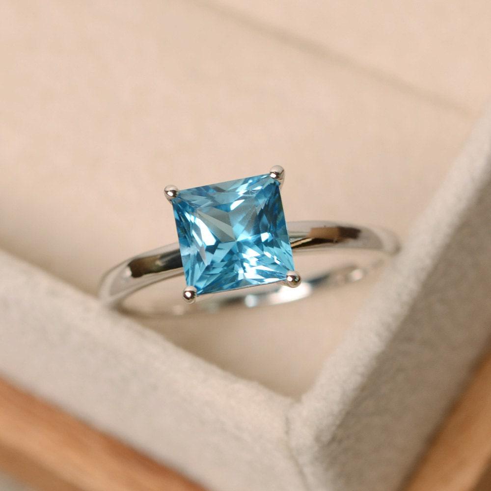 Schweizer Blautopas Ring, Princess Cut Blautopas, Edelsteinring Sterling Silber von LuoJewelry