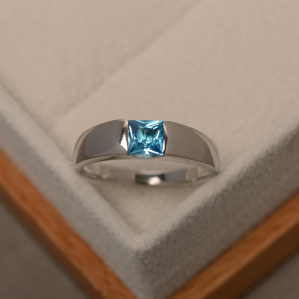 Schweizer Blautopasring, Solitärring, Blauer Edelstein, Sterling Silber, Verlobungsring von LuoJewelry
