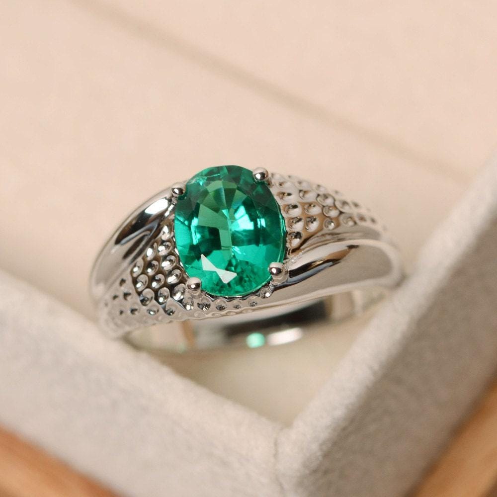 Smaragd Ring, Solitärring, Im Ovalschliff, Edelsteinring von LuoJewelry