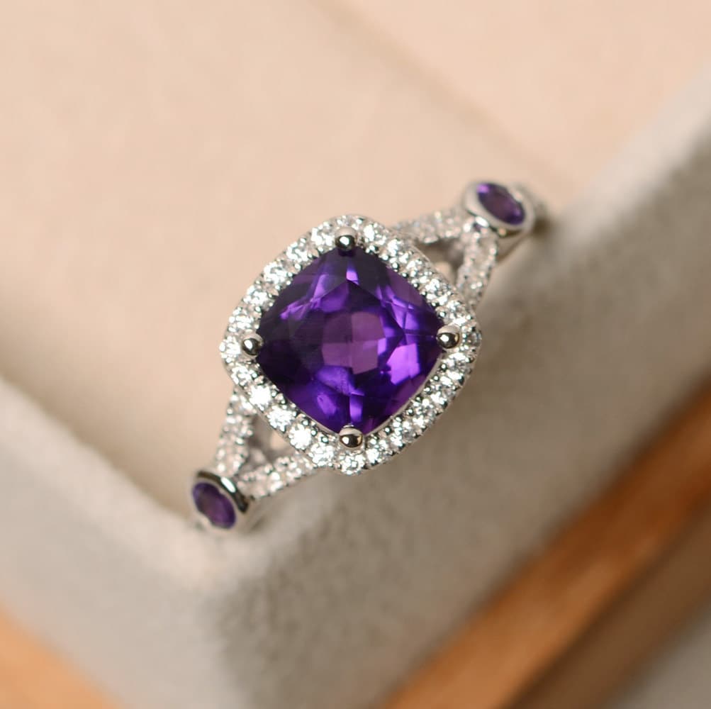 Verlobungsring, Amethyst Ring, Kristall Edelstein Sterling Silber Ring von LuoJewelry