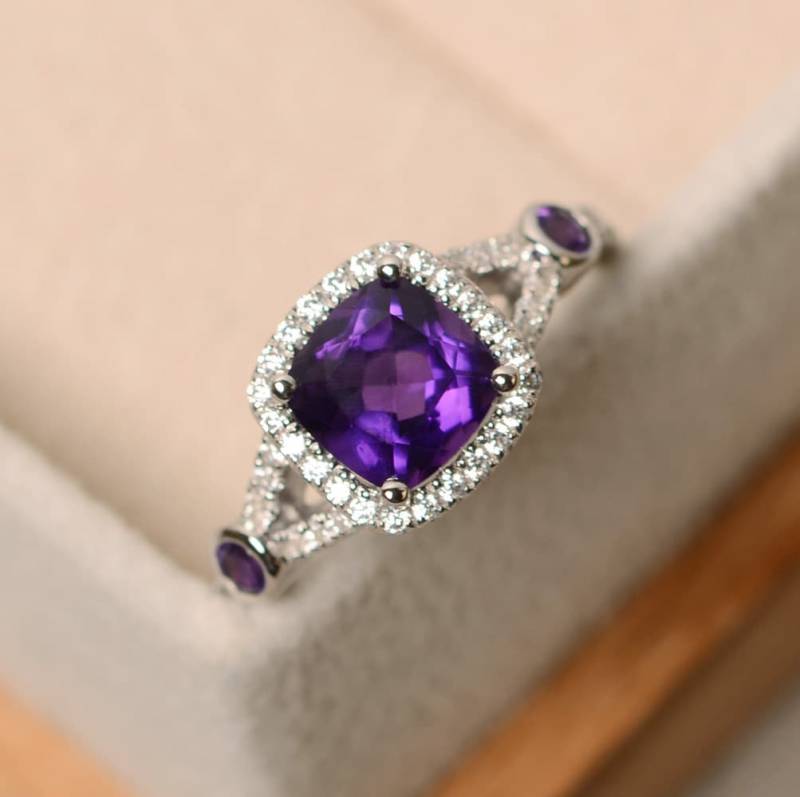 Verlobungsring, Amethyst Ring, Kristall Edelstein Sterling Silber Ring Verlobungsring, Amethyst Ring, Kristall Edelstein Sterling Silber Ring von LuoJewelry
