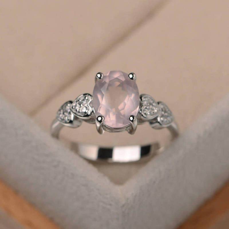 Verlobungsring, Natürlicher Rosaquarzring, Edelstein Im Ovalschliff, Rosadelsteinring, Ring Aus Sterling Silber von LuoJewelry