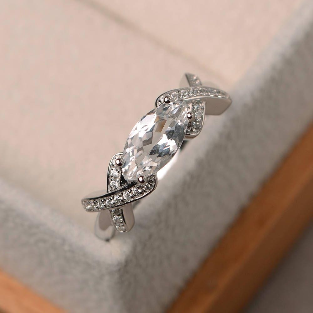 Verlobungsring, Natürlicher Weißer Topasring, Edelstein Im Marquiseschliff, Sterling Silberring von LuoJewelry