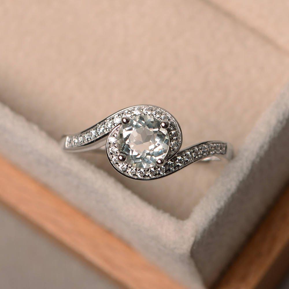 Versprechen Ring, Natürlicher Grüner Amethyst Runder Geschliffener Edelstein, Sterling Silber, Einzigartige Ehering von LuoJewelry