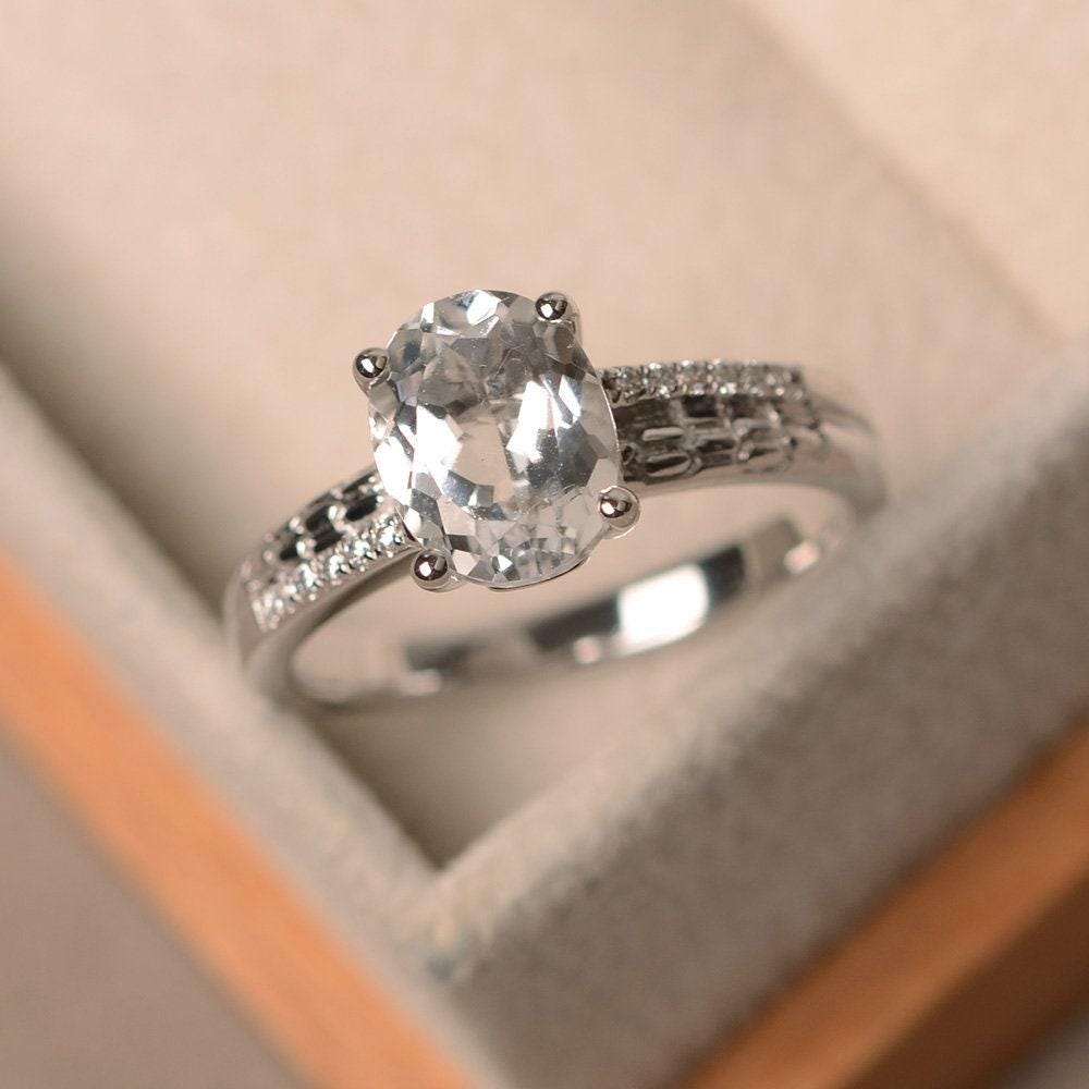 Weißer Topas, Sterling Silber, Ovalschliff, Verlobungsring Für Frauen von LuoJewelry
