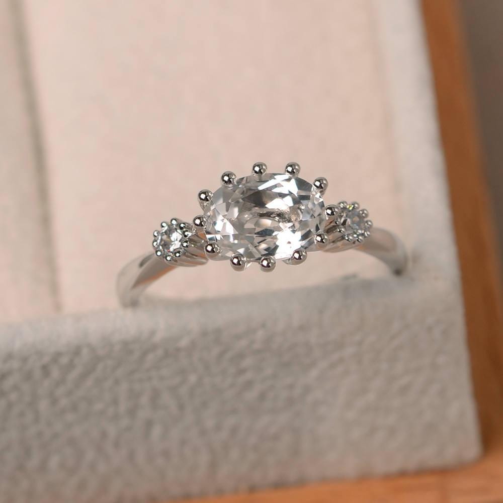 Weißer Topas Ring, Silber 925, Ovalschliff, Klarer Edelstein von LuoJewelry