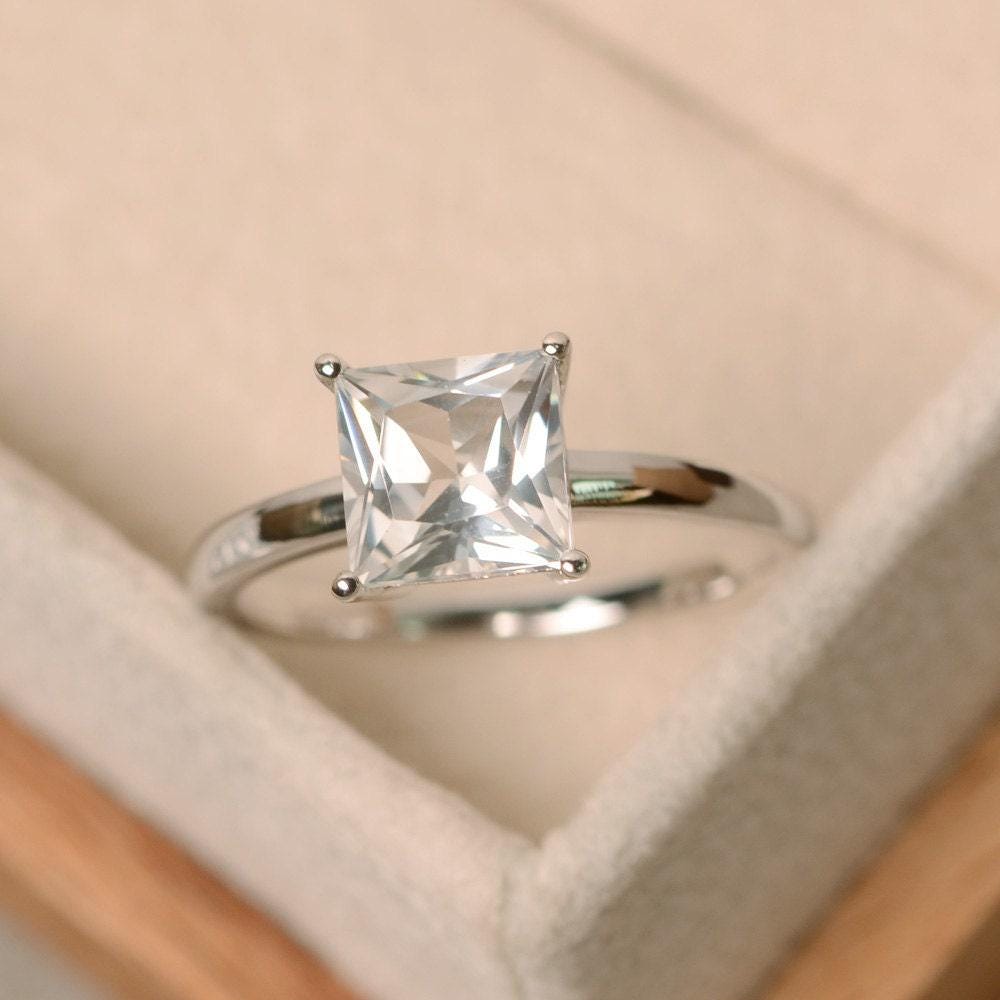 Weißer Topas Ring, Sterling Silber, Solitärring, Princess Cut Weißer von LuoJewelry