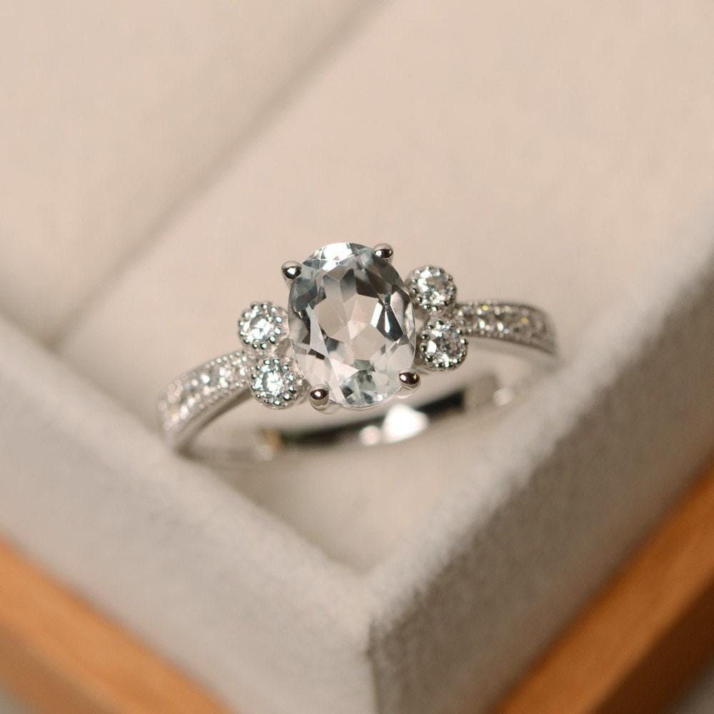 Weißer Topasring, Ring Im Ovalschliff, Natürlicher Weißer Topas, Sterlingsilber von LuoJewelry