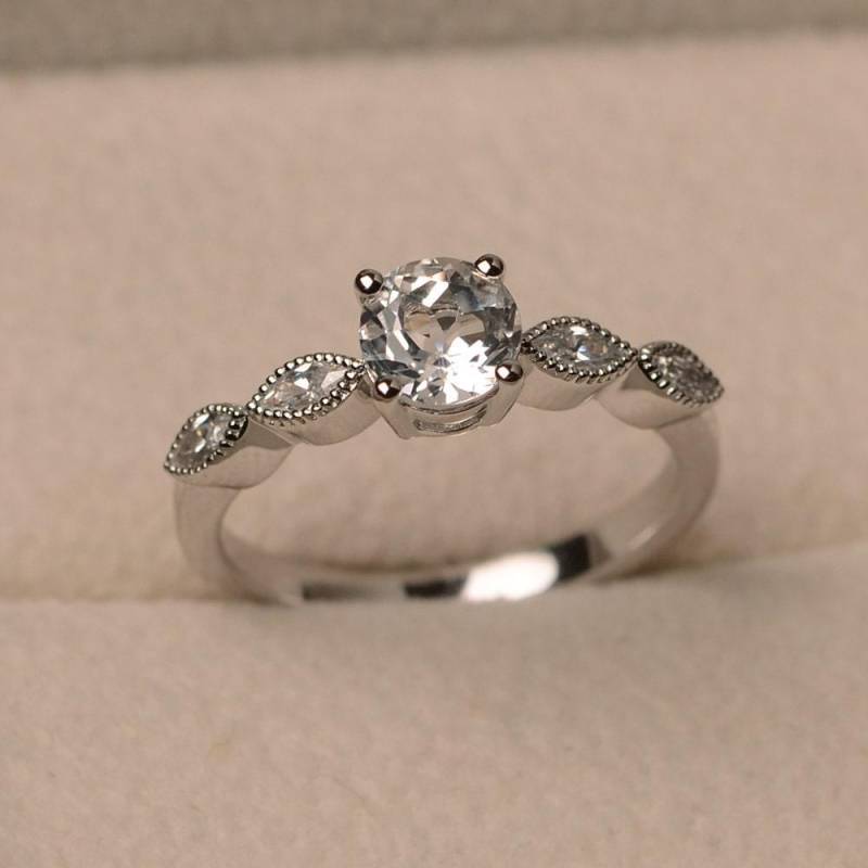 Weißer Topasring, Rundschliffring, Silberring Mit Weißem Topas, Ringe Für Frauen von LuoJewelry