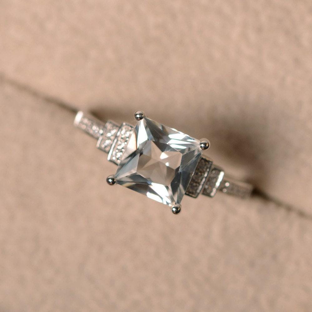 Weißer Topasring, Verlobungsring, Verlobungsring von LuoJewelry