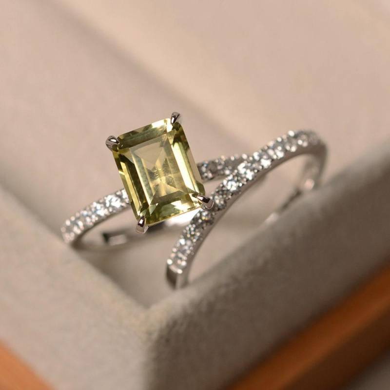 Zitronenquarzring, Ring Aus Silber, Gelber Edelsteinring Im Smaragdschliff, Für Die Hochzeit Zitronenquarzring, Ring Aus Silber, Gelber Edelsteinring Im Smaragdschliff, Für Die Hochzeit von LuoJewelry