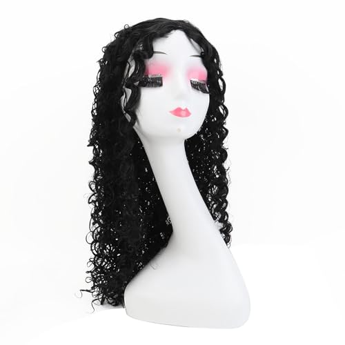 Hochdichte Synthetische Tiefe Lockige Lace-Front-Perücke, 28-Zoll-schwarze Lockige Perücke, Wiederverwendbar, Weich, Verstellbare Größe, Realistischer Look, für Frauen, von Luocute