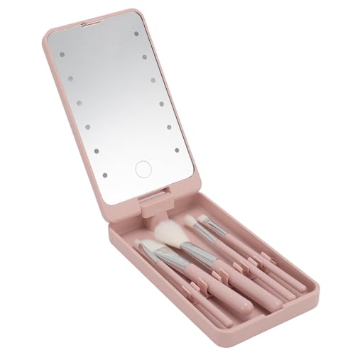 Reise-Make-up-Pinsel-Set, Foundation, Puder, Concealer, Lidschatten, Make-up-Set mit LED-Lichtspiegel, Kosmetikpinsel-Set, Drehbarer, Faltbarer LED-Spiegel für Zuhause, von Luocute