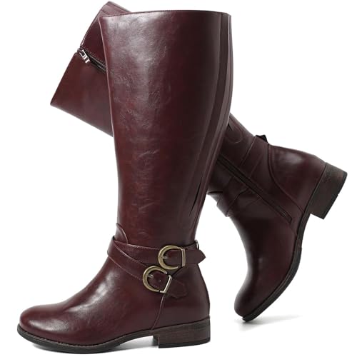 Luoika Damen Extra Breite Wade Kniehohe Stiefel Weite Übergröße Kniehohe Stiefel Niedriger Absatz Mode Winterstiefel, Win Red, 9 X-Wide Luoika Damen Extra Breite Wade Kniehohe Stiefel Weite Übergröße Kniehohe Stiefel Niedriger Absatz Mode Winterstiefel, Win Red, 9 X-Wide von Luoika