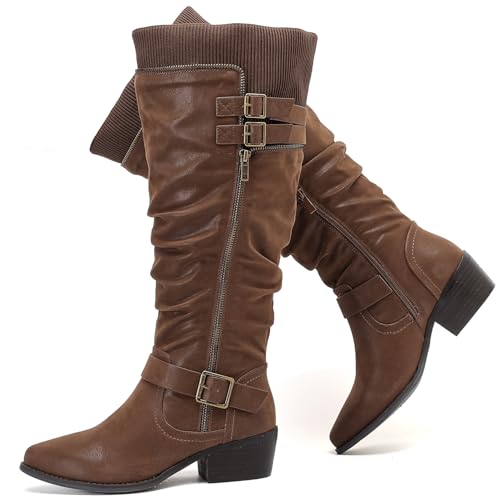 Luoika Damen Extra Breite Wade Kniehohe Stiefel Weite Übergröße Kniehohe Stiefel Niedriger gestapelter Absatz Winter Herbst Hohe Stiefel, Braun 1013, 13 X-Wide Luoika Damen Extra Breite Wade Kniehohe Stiefel Weite Übergröße Kniehohe Stiefel Niedriger gestapelter Absatz Winter Herbst Hohe Stiefel, Braun 1013, 13 X-Wide von Luoika