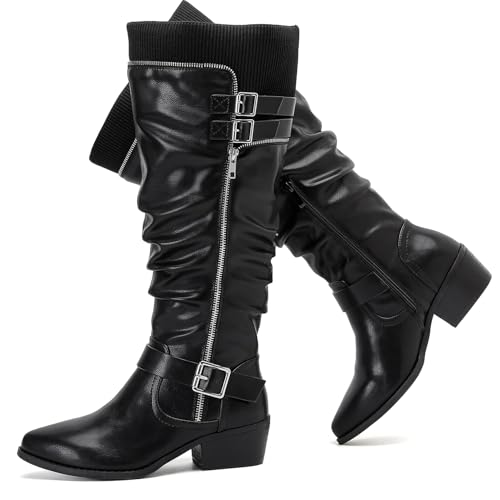 Luoika Damen Extra Breite Wade Kniehohe Stiefel Weite Übergröße Kniehohe Stiefel Niedriger gestapelter Absatz Winter Herbst Hohe Stiefel, Schwarz 1013, 11.5 X-Wide Luoika Damen Extra Breite Wade Kniehohe Stiefel Weite Übergröße Kniehohe Stiefel Niedriger gestapelter Absatz Winter Herbst Hohe Stiefel, Schwarz 1013, 11.5 X-Wide von Luoika