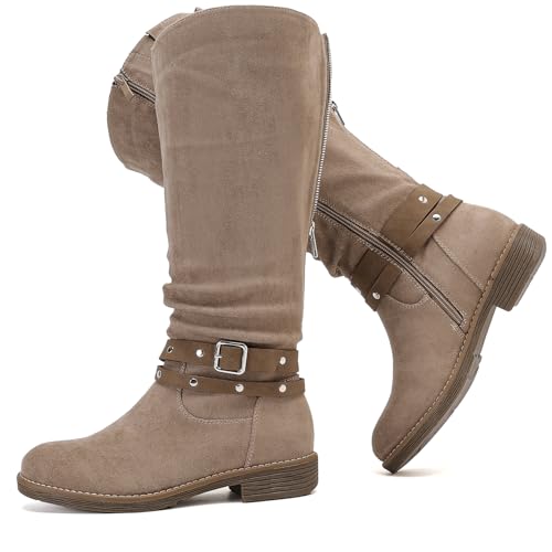Luoika Damen Extra Wide Calf Knee High Boots Chunky Low Heel Plus Size Boots, Beige1030, 10.5 X-Wide Luoika Damen Extra Wide Calf Knee High Boots Chunky Low Heel Plus Size Boots, Beige1030, 10.5 X-Wide von Luoika