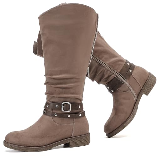Luoika Damen Extra Wide Calf Knee High Boots Chunky Low Heel Plus Size Boots, Braun 1030, 10 X-Wide Luoika Damen Extra Wide Calf Knee High Boots Chunky Low Heel Plus Size Boots, Braun 1030, 10 X-Wide von Luoika
