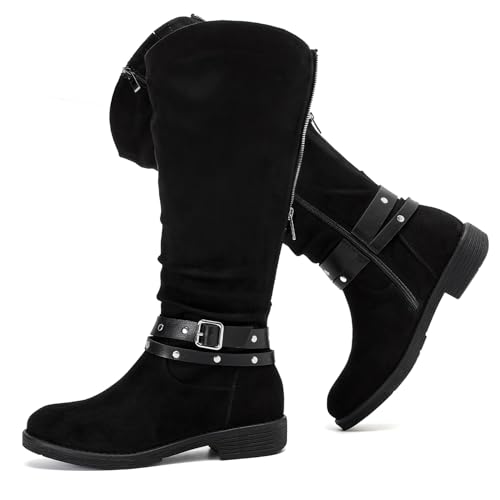 Luoika Damen Extra Wide Calf Knee High Boots Chunky Low Heel Plus Size Boots, Schwarz 1030, 11.5 X-Wide Luoika Damen Extra Wide Calf Knee High Boots Chunky Low Heel Plus Size Boots, Schwarz 1030, 11.5 X-Wide von Luoika