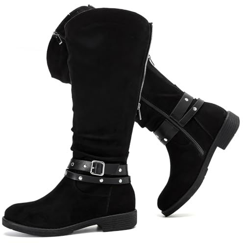 Luoika Damen Extra Wide Calf Knee High Boots Chunky Low Heel Plus Size Boots, Schwarz 1030, 7.5 X-Wide Luoika Damen Extra Wide Calf Knee High Boots Chunky Low Heel Plus Size Boots, Schwarz 1030, 7.5 X-Wide von Luoika