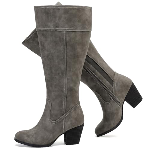 Luoika Damen Extra Wide Calf Knee High Boots Weite Slouchy Kniehohe Stiefel, Grau1201, 9 X-Wide von Luoika