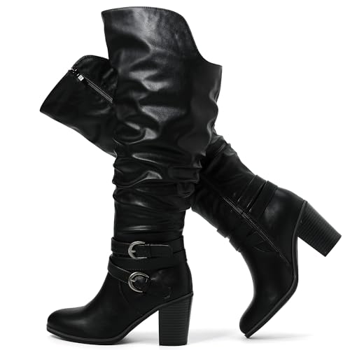 Luoika Damen Extra Wide Calf Knee High Boots Weite Slouchy Kniehohe Stiefel, Blackpu 703, 9.5 X-Wide von Luoika