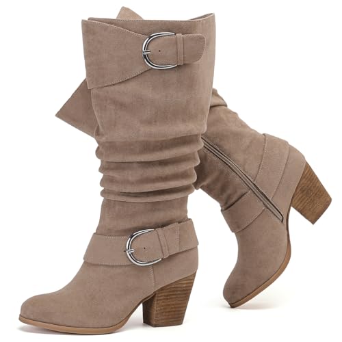 Luoika Damen Extra Wide Calf Knee High Boots Weite Winter Hohe Stiefel, Beige 1004, 7.5 X-Wide von Luoika