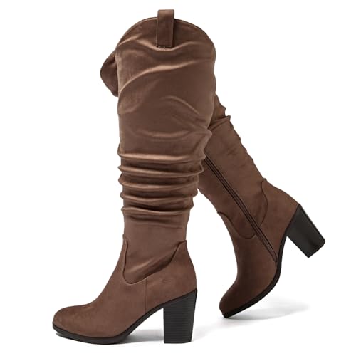 Luoika Damen Extra Wide Calf Knee High Boots Weite Winter Hohe Stiefel, Dunkelbraun 702, 9 X-Wide von Luoika