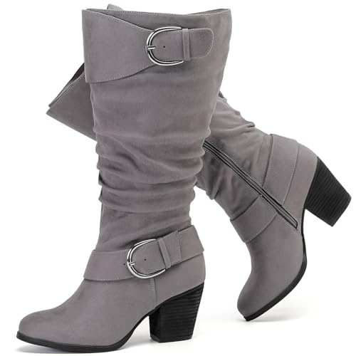 Luoika Damen Extra Wide Calf Knee High Boots Weite Winter Hohe Stiefel, Grau 1004, 7.5 X-Wide von Luoika
