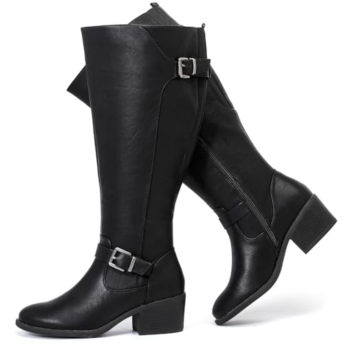 Luoika Damen Extra Wide Calf Knee High Boots Weite Winter Hohe Stiefel, Schwarz 418, 7 X-Wide von Luoika