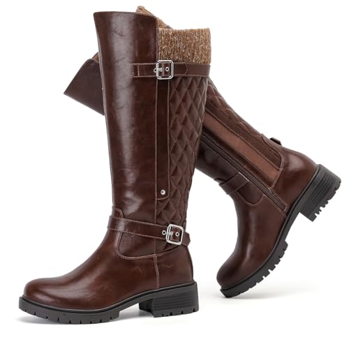 Luoika Damen Extra Wide Calf Knee High Boots Wide Wide Round Toe Blocked Heel Winter Tall Boots, Braun 1006, 11 X-Wide Luoika Damen Extra Wide Calf Knee High Boots Wide Wide Round Toe Blocked Heel Winter Tall Boots, Braun 1006, 11 X-Wide von Luoika