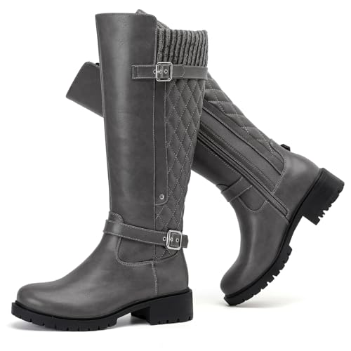 Luoika Damen Extra Wide Calf Knee High Boots Wide Wide Round Toe Blocked Heel Winter Tall Boots, Grau 1006, 7 X-Wide Luoika Damen Extra Wide Calf Knee High Boots Wide Wide Round Toe Blocked Heel Winter Tall Boots, Grau 1006, 7 X-Wide von Luoika