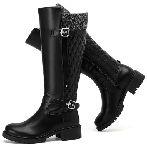 Luoika Damen Extra Wide Calf Knee High Boots Wide Wide Round Toe Blocked Heel Winter Tall Boots, Schwarz 1006, 7.5 X-Wide Luoika Damen Extra Wide Calf Knee High Boots Wide Wide Round Toe Blocked Heel Winter Tall Boots, Schwarz 1006, 7.5 X-Wide von Luoika