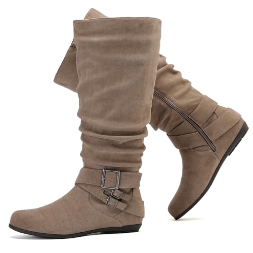 Luoika Damen Extra Wide Calf Knee High Slouchy Boots Weite Hohe Stiefel mit flachem Absatz Seitlicher Reißverschluss, Beige1038, 8 X-Wide Luoika Damen Extra Wide Calf Knee High Slouchy Boots Weite Hohe Stiefel mit flachem Absatz Seitlicher Reißverschluss, Beige1038, 8 X-Wide von Luoika