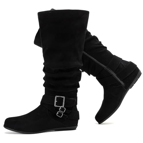 Luoika Damen Extra Wide Calf Knee High Slouchy Boots Weite Hohe Stiefel mit flachem Absatz Seitlicher Reißverschluss, Schwarz 1038, 10.5 X-Wide Luoika Damen Extra Wide Calf Knee High Slouchy Boots Weite Hohe Stiefel mit flachem Absatz Seitlicher Reißverschluss, Schwarz 1038, 10.5 X-Wide von Luoika