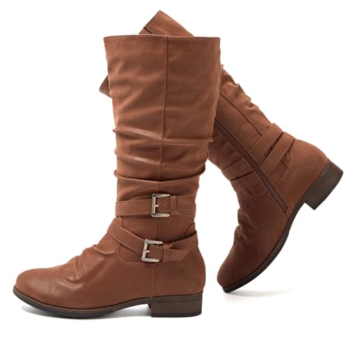 Luoika Damen Extra Wide Calf Slouchy Boots Weite Flache Ferse Mid Calf Boots für Frauen, Hellbraun 403, 42.5 EU Weit Luoika Damen Extra Wide Calf Slouchy Boots Weite Flache Ferse Mid Calf Boots für Frauen, Hellbraun 403, 42.5 EU Weit von Luoika