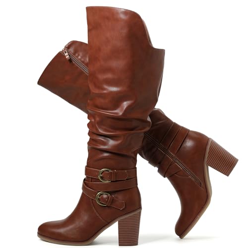 Luoika Damen Extra Wide Calf Knee High Boots Weite Slouchy Kniehohe Stiefel, Braun 703, 7.5 X-Wide von Luoika