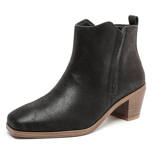 Luoika Damen Stiefeletten mit breiter Breite, schwarz, braun, kurze Stiefel, Block, niedriger Absatz, seitlicher Reißverschluss., Schwarz 723, 9 X-Wide Luoika Damen Stiefeletten mit breiter Breite, schwarz, braun, kurze Stiefel, Block, niedriger Absatz, seitlicher Reißverschluss., Schwarz 723, 9 X-Wide von Luoika
