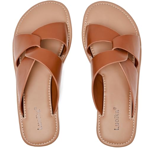 Luoika Flache Sandalen für Damen, breite Breite, Riemen, Slipper, elegante Sommerschuhe für Damen., Tan 901, 11 X-Wide Luoika Flache Sandalen für Damen, breite Breite, Riemen, Slipper, elegante Sommerschuhe für Damen., Tan 901, 11 X-Wide von Luoika