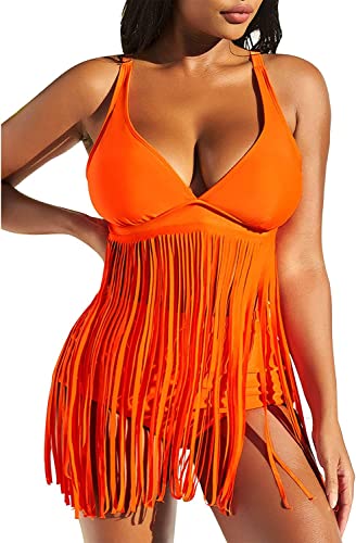 Luojida Badeanzüge für Damen, Meer, zwei Stück, mit V-Ausschnitt, gepolstert, Bikini-BH für Sommer, Orange, L von Luojida