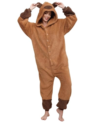Luojida Overall Pyjama Damen Herren Pyjama Onesies Cosplay Kostüm Kigurumi Kostüm Halloween Erwachsene Pyjama Pilou Pilou Warm und Weich mit Taschen für Karneval Halloween Weihnachten Neujahrstag, von Luojida