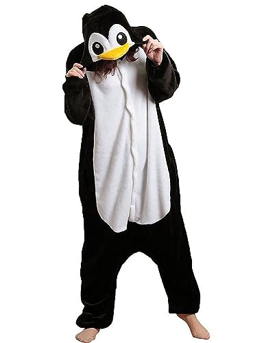 Luojida Pyjama, Damen, Kigurumi, Plüsch, Panda, warm und bequem, Fleece, Einteiler, weich, mit Kapuze, für Erwachsene, Cosplay, Anime, Unisex, Pinguini, Medium von Luojida