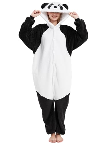 Luojida Pyjama für Damen und Herren, Pyjama, Onesies, Cosplay, Kostüm, Halloween, Erwachsene, Pyjama, Pilu, warm und weich, mit Taschen, für Karneval, Halloween, Weihnachten, Neujahr, Panda, Medium von Luojida