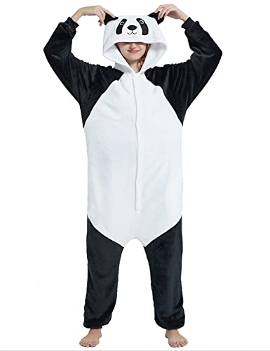 Schlafanzug, Damen, Kigurumi, Plüsch, Panda, warm und bequem, Winter, Fleece, Einteilig, weich, mit Kapuze, Kostüm für Erwachsene, Thermo, Onesie, Weihnachten, Familie, Cosplay, Panda-2., Medium von Luojida